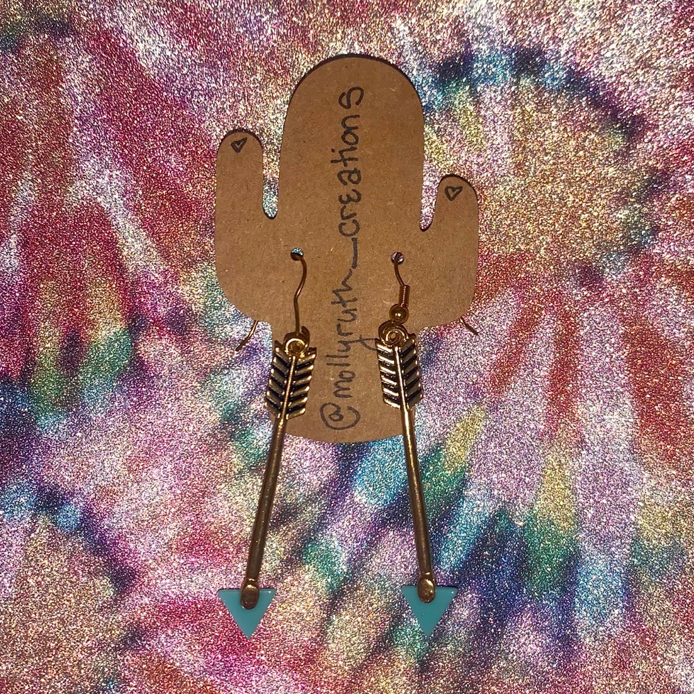 Handmade gold and turquoise dangle arrow earrings